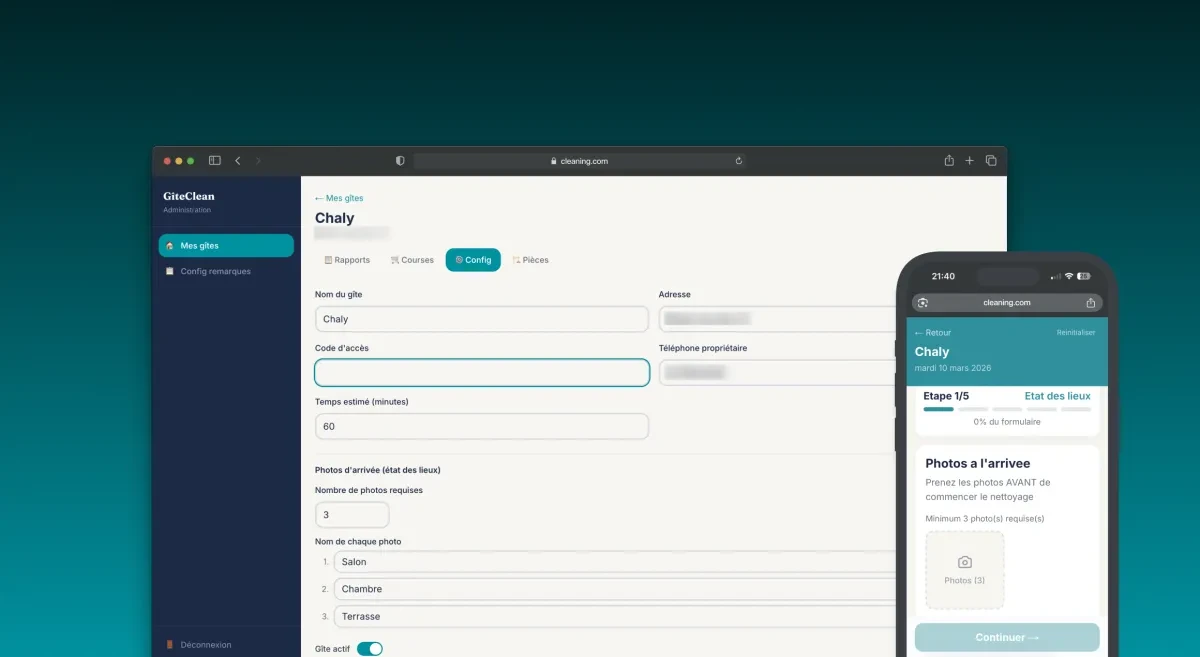 Gestion du nettoyage de gites